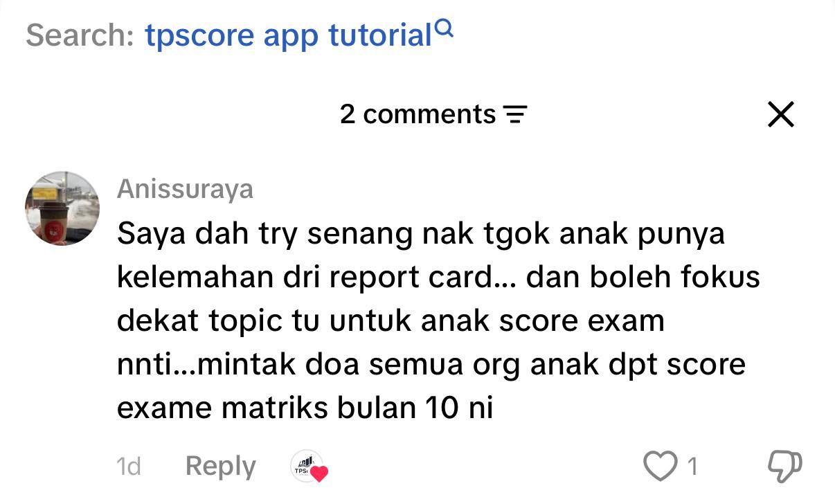 Testimonial ibu bapa tentang report card dan fokus topik pembelajaran