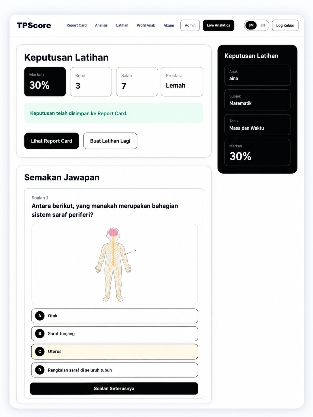 Semak Jawapan dalam platform TPScore